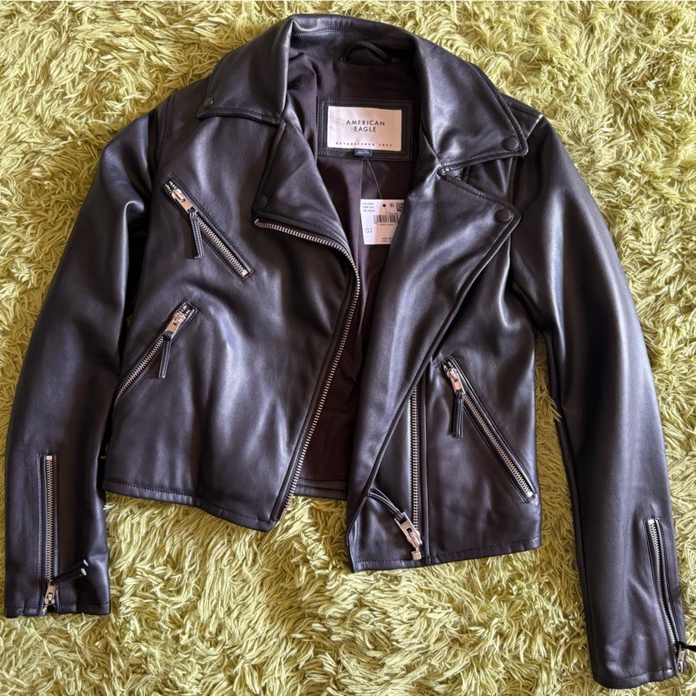 American Eagle Black Leather Moto Jacket
